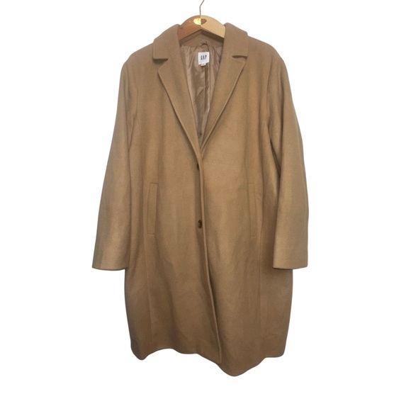 GAP Womens 2XL Camel Hair Wool Blend Long Coat Brown Preppy Classic Modern Y2K - Picture 2 of 12